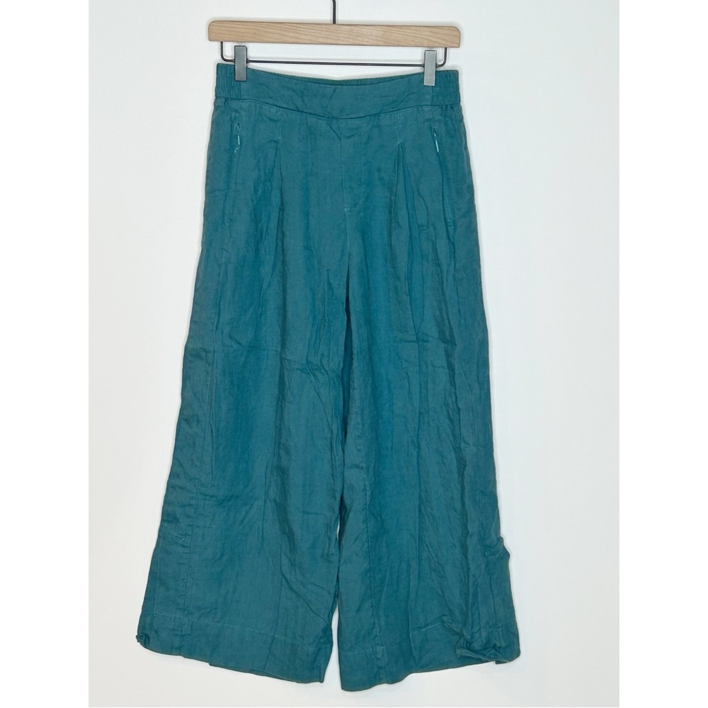 Athleta Playa Linen Wide Leg Crop Borealis Green Teal Size 4 - Picture 4 of 15